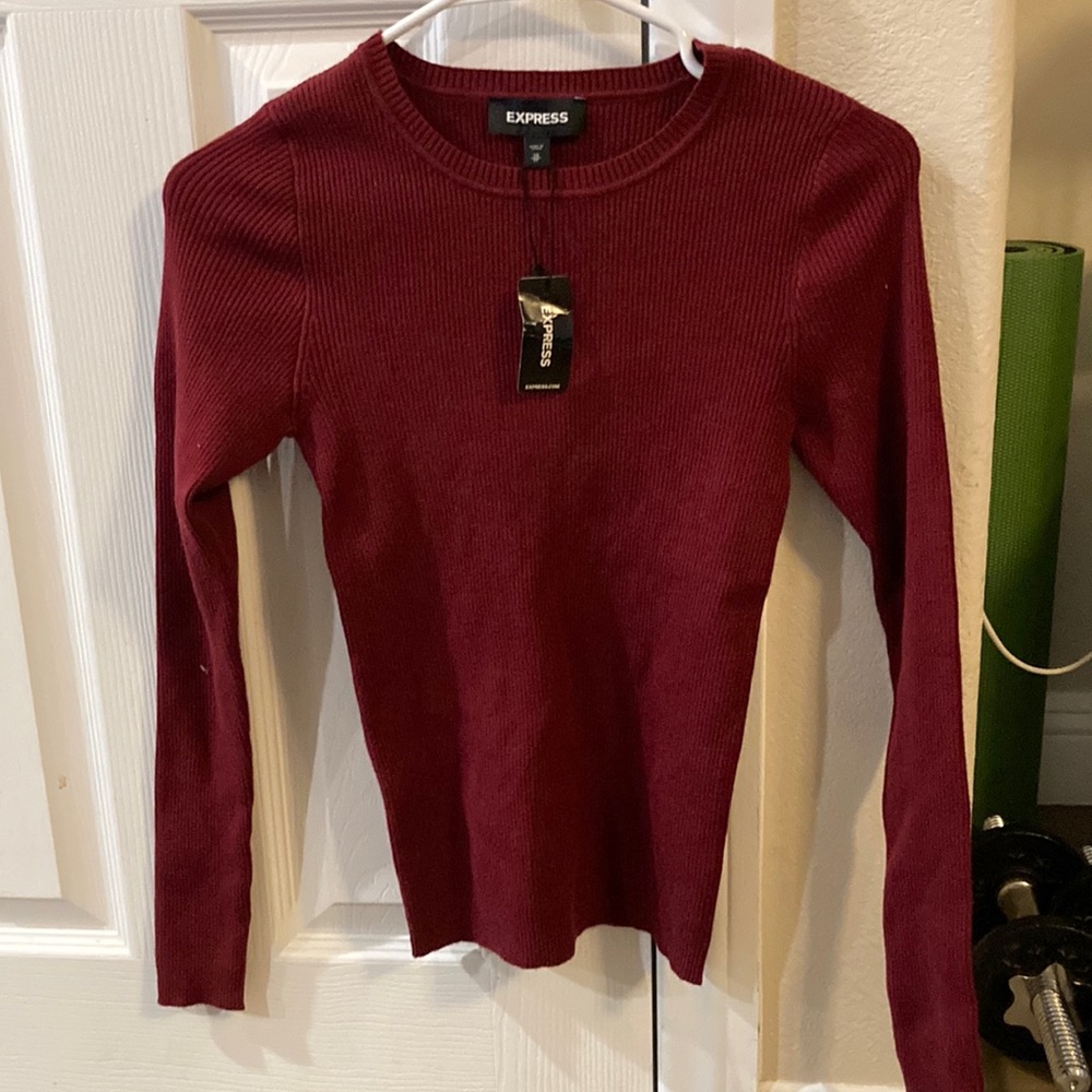 Express red fitted ribbed crew neck sweater
